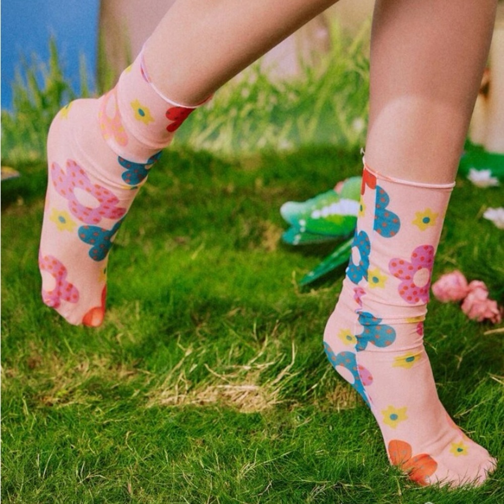 NEW| Fairycore Floral Print Socks - Picture 2 of 4